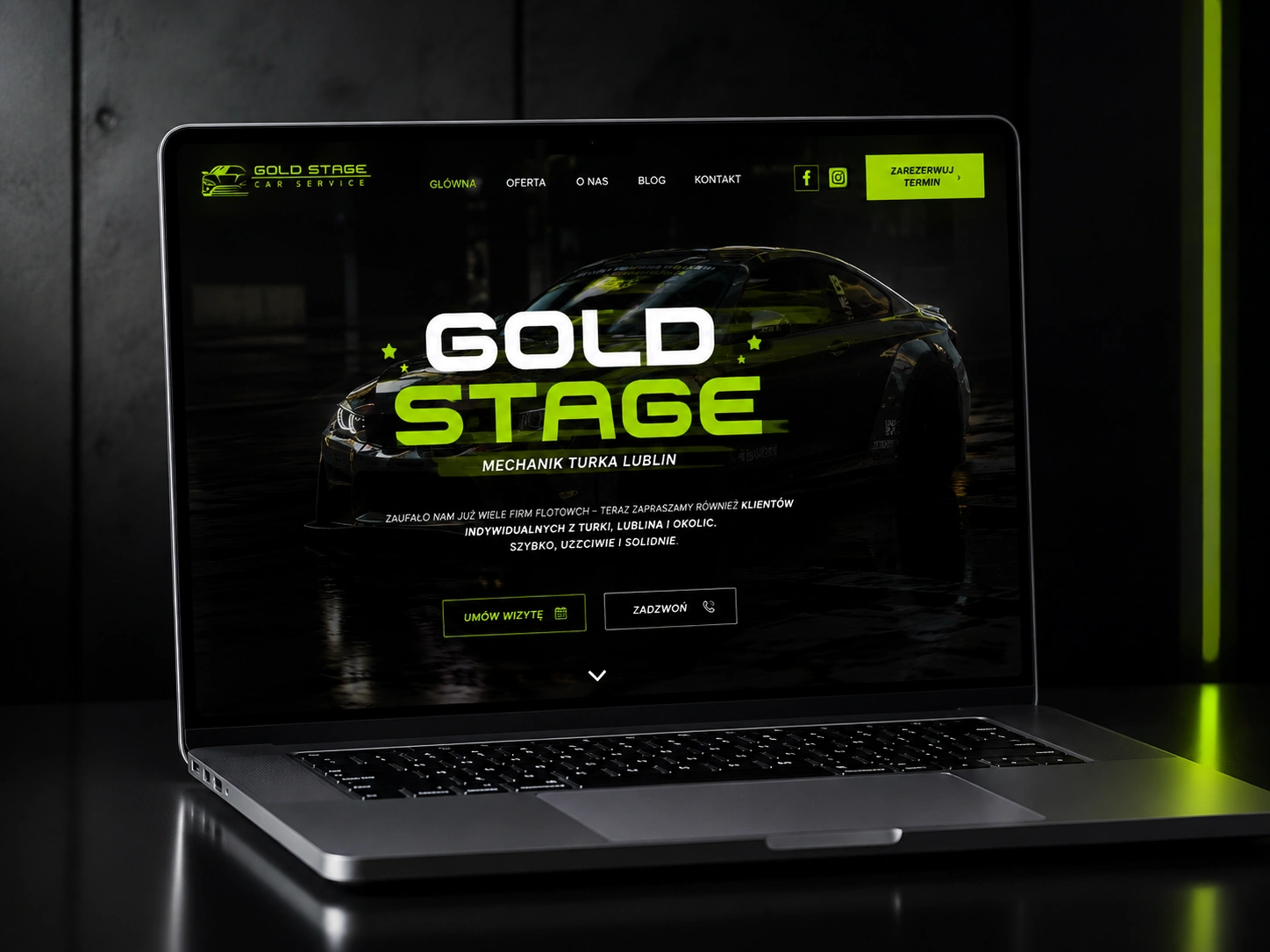 Strona internetowa Gold Stage Car Service na laptopie