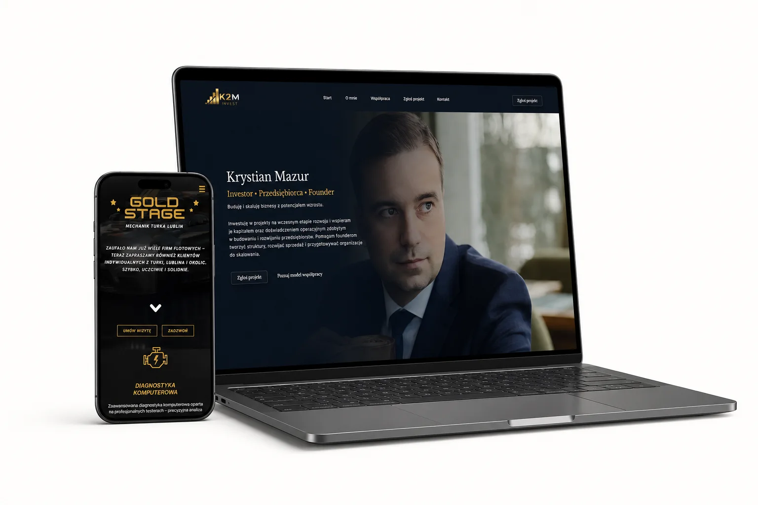 Strony internetowe K2M-Invest i Gold Stage wykonane przez cob-web.pl Studio
